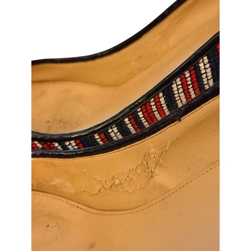 J.Crew Pumps 10 Knit Fabric Block Heel Red White Blue B9588‎ Italy Shoes Summer